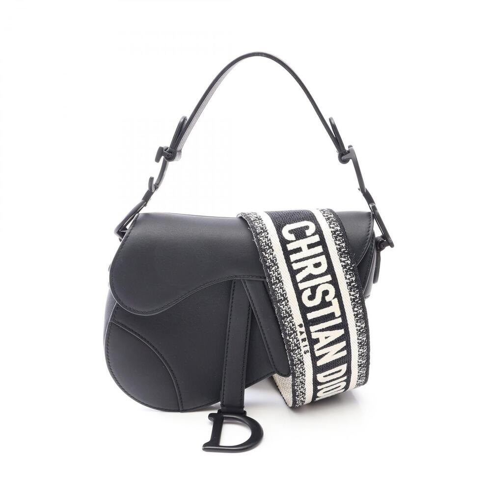 Christian Dior Saddle Bag Handbag Leather Black
